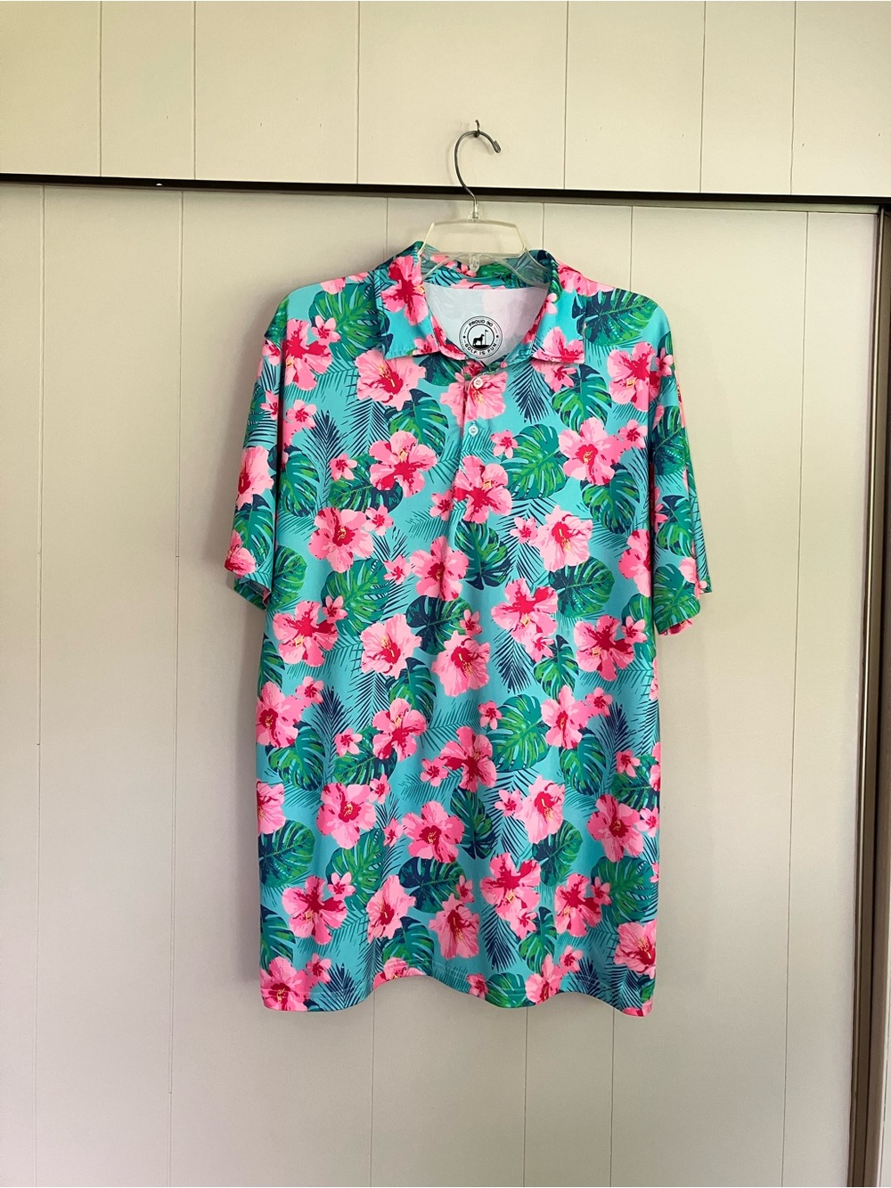 Proud 90 Golf is Fun Golf Polo Shirt Hawaiian Floral Men’s Large